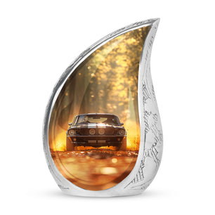 Autumn Blaze Forest Road - Car Urn Large Teardrop, Heart Urn For Ashes