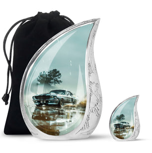 Classic Muscle In The Rain - Car Urn Teardrop, Heart Cremation Urn