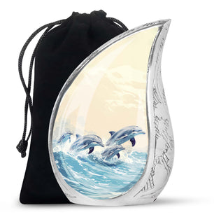 Teardrop Shaped Dolphin Urn Large Urn 10 Inch
