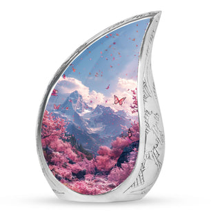 Pink Butterfly Large Urn Funeral, Ashes Cremation Urn