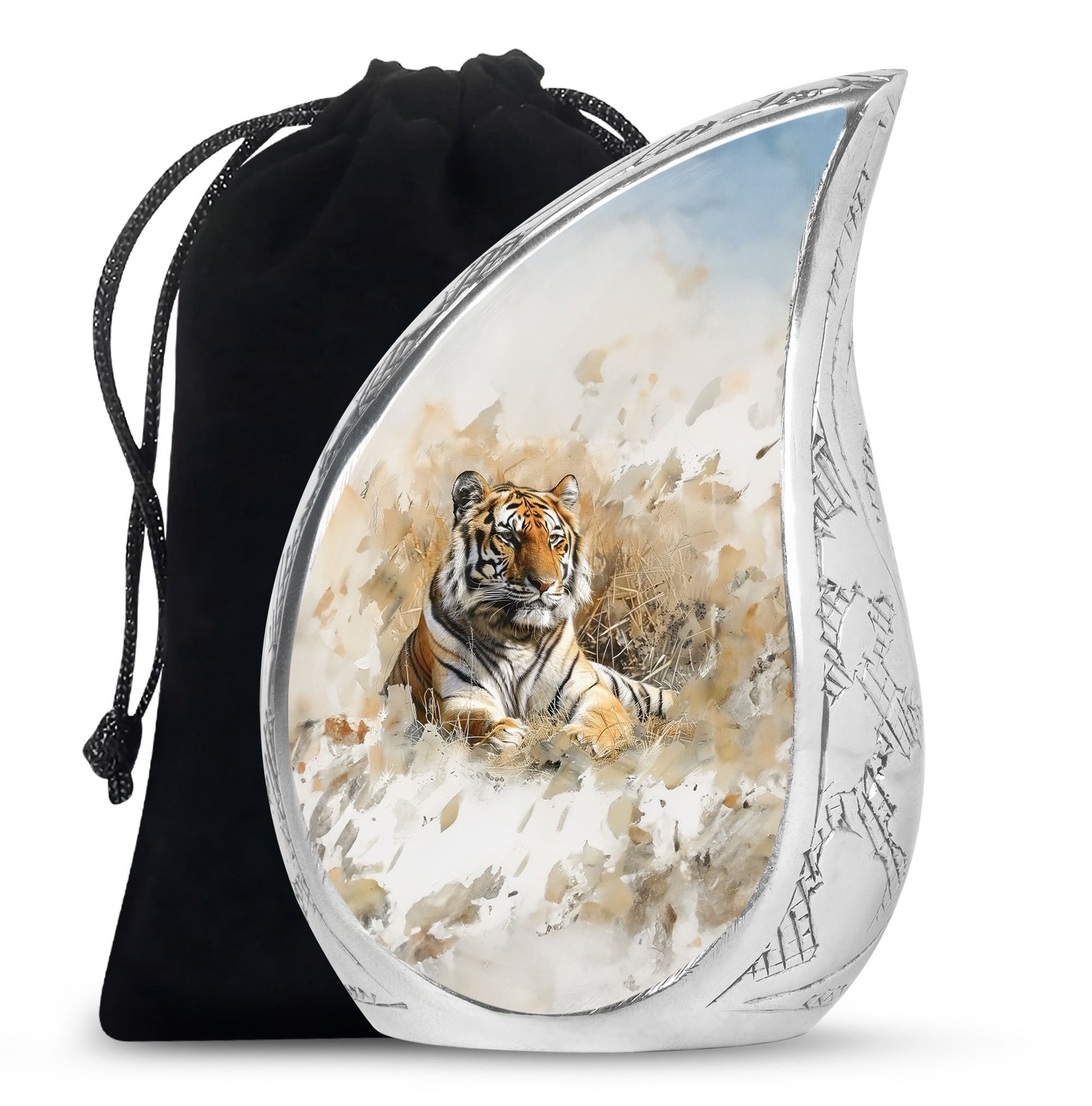 Teardrop Shaped Tiger Urn Large Urn 10 Inch
