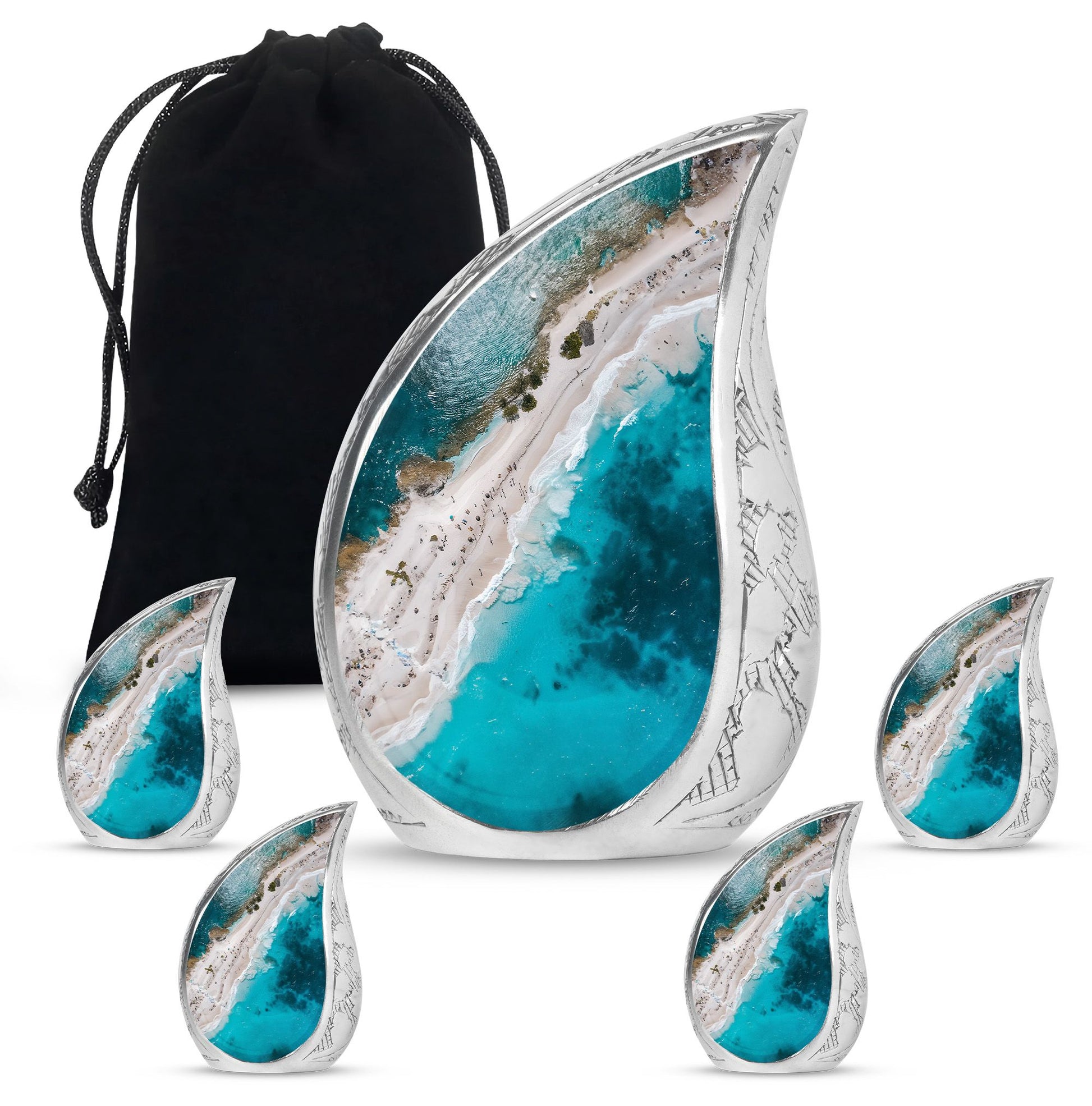 Teardrop Shaped  Large Urn With 4 Keepsake