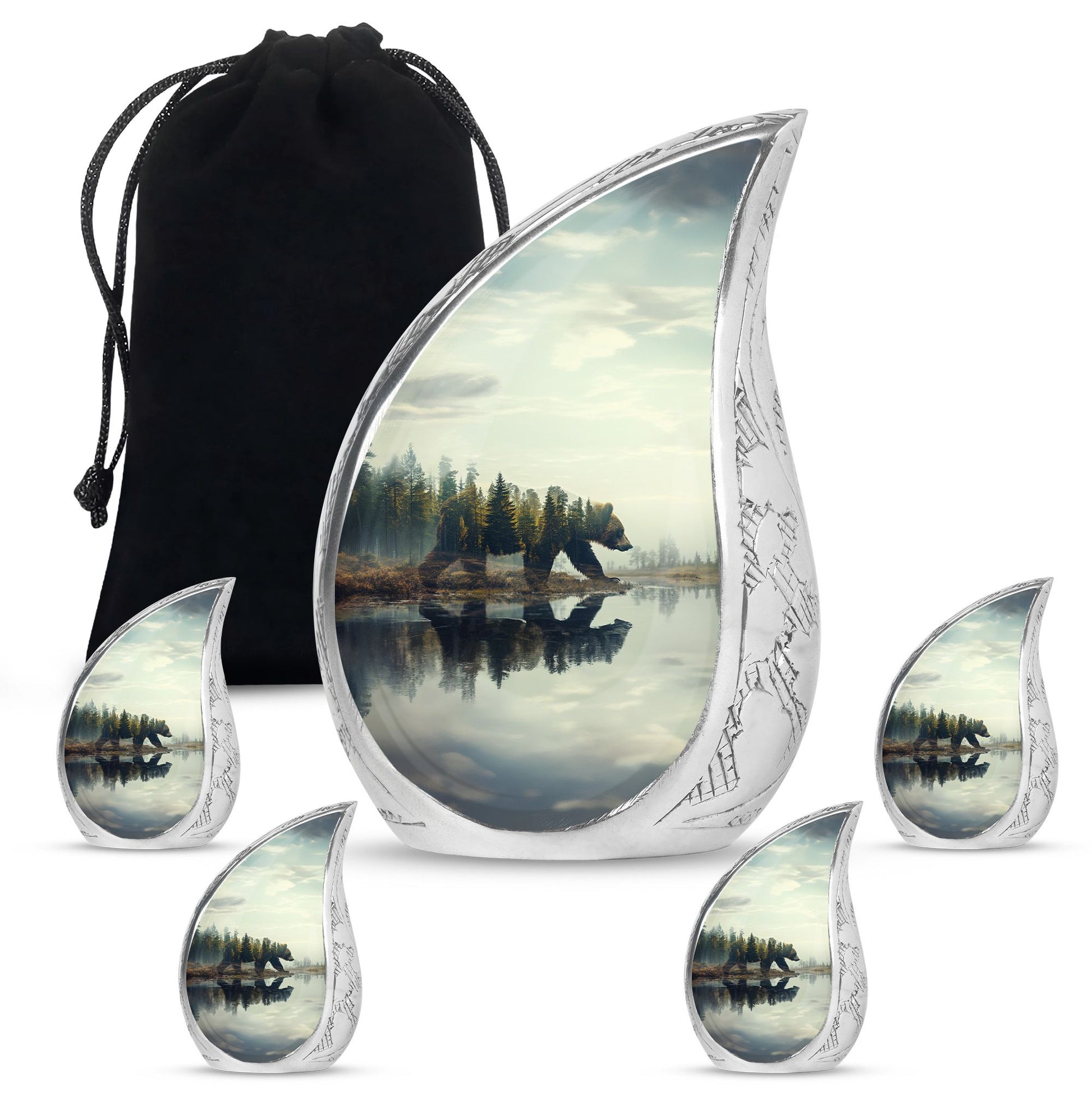 Teardrop Shaped  Large Urn With 4 Keepsake