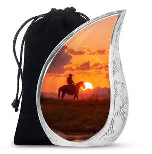 Teardrop Shaped Cowboy Urn Large Urn 10 Inch