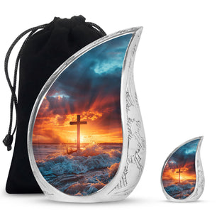 Cross Theme Large Urn With 1 Keepsake Urn