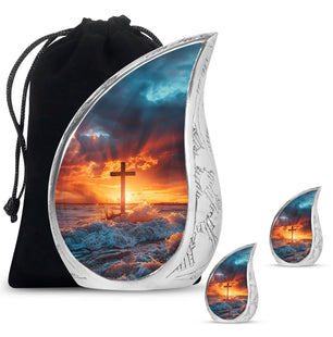 Cross Theme Large Urn With 2 Keepsake Urn