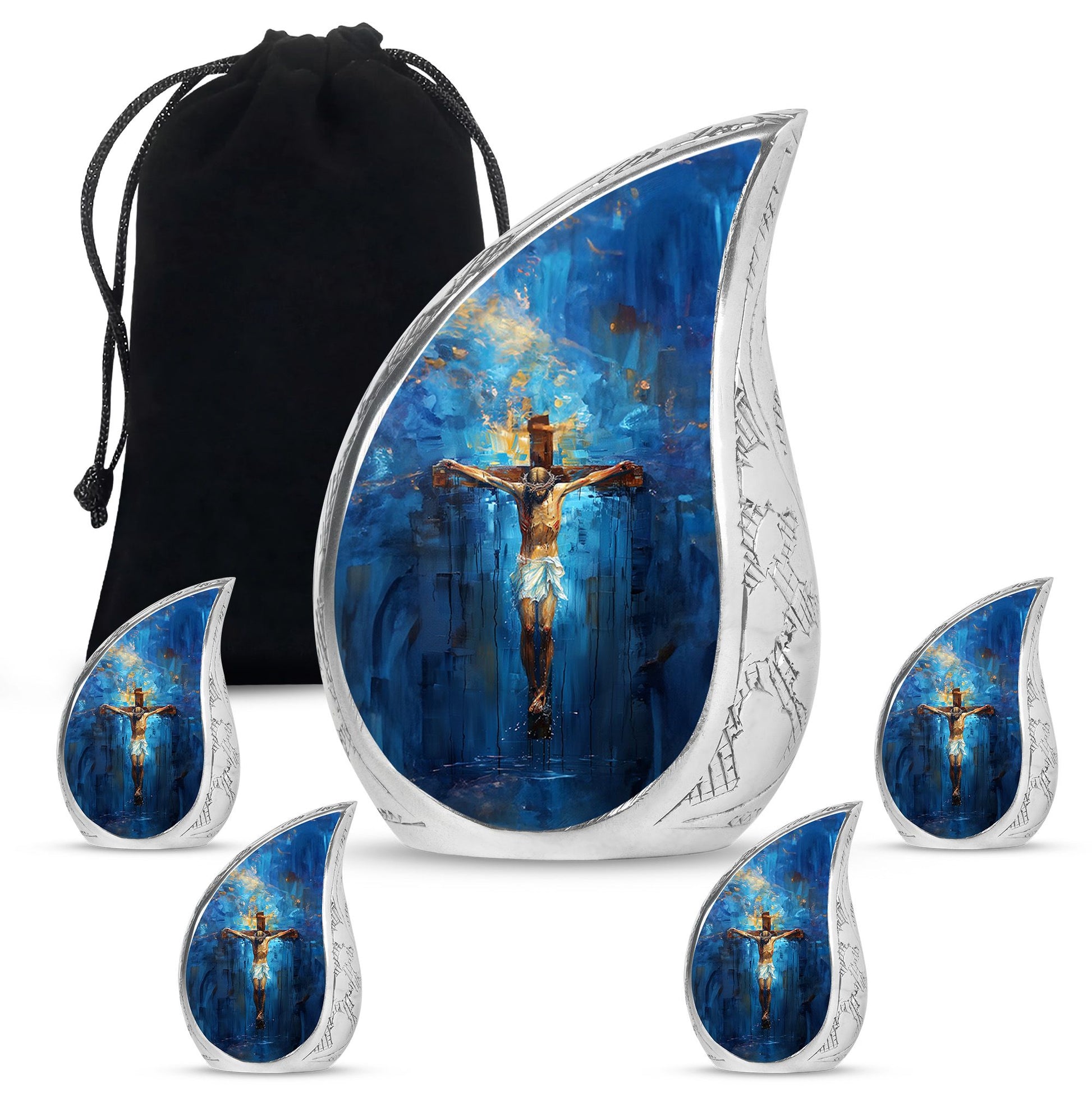 Jesus Theme Large Urn With 4 Keepsake Urn