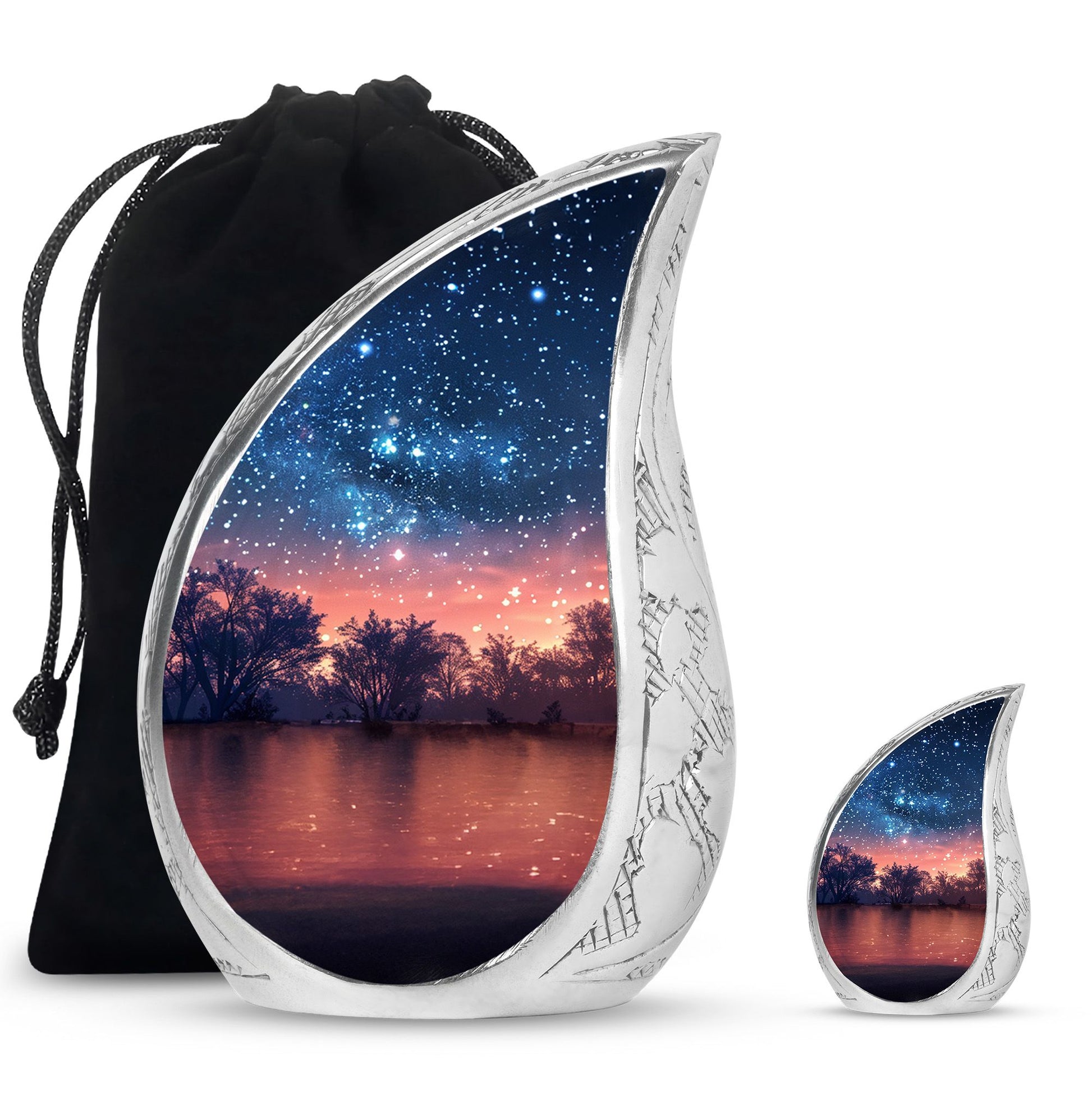Majestic Sky Theme Large Urn With 1 Keepsake Urn