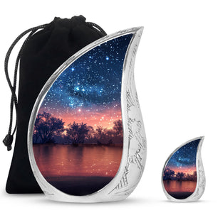 Majestic Sky Theme Large Urn With 1 Keepsake Urn