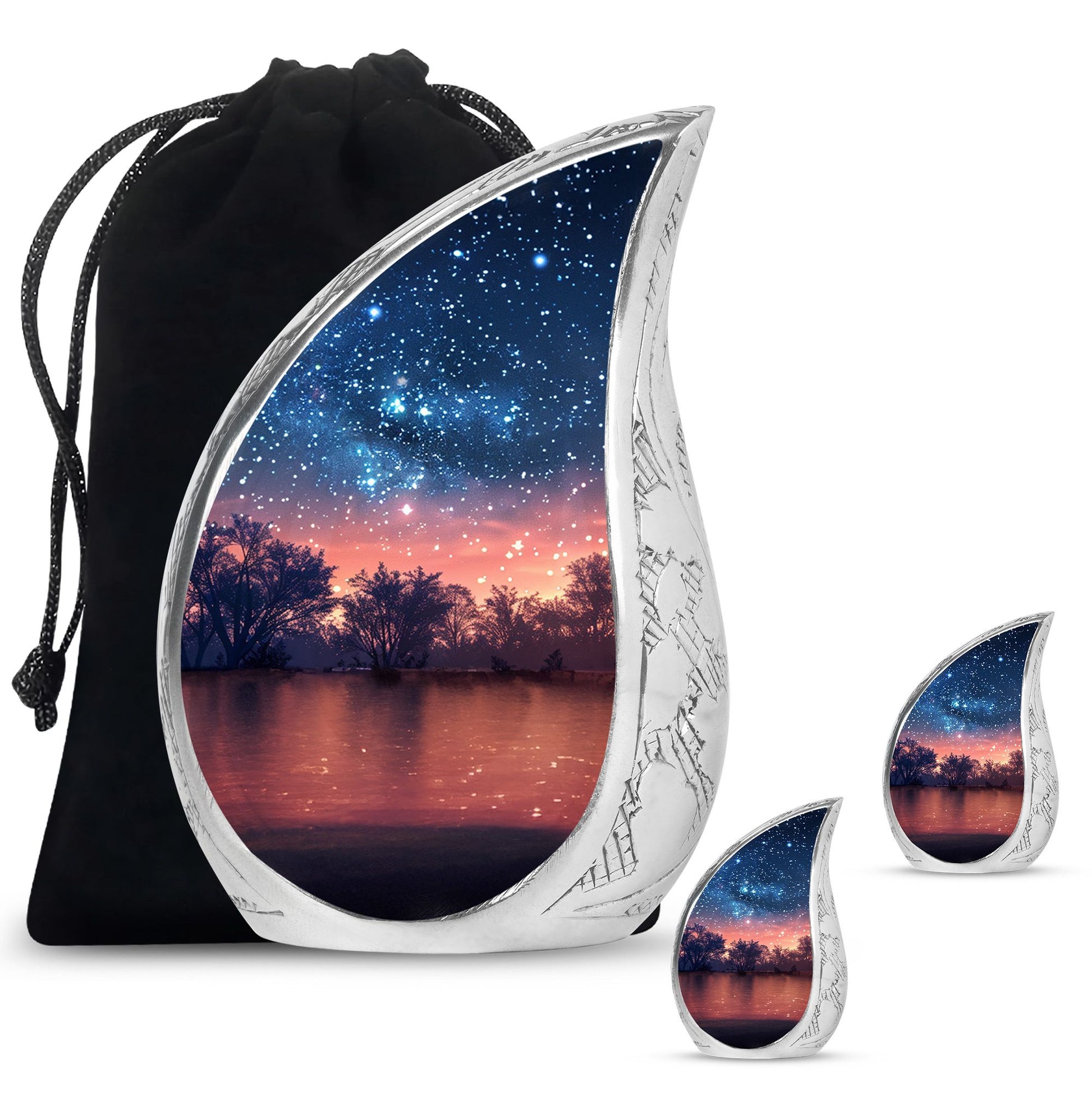 Majestic Sky Theme Large Urn With 2 Keepsake Urn