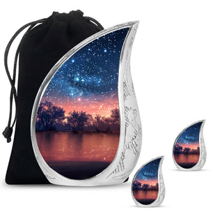 Majestic Sky Theme Large Urn With 2 Keepsake Urn