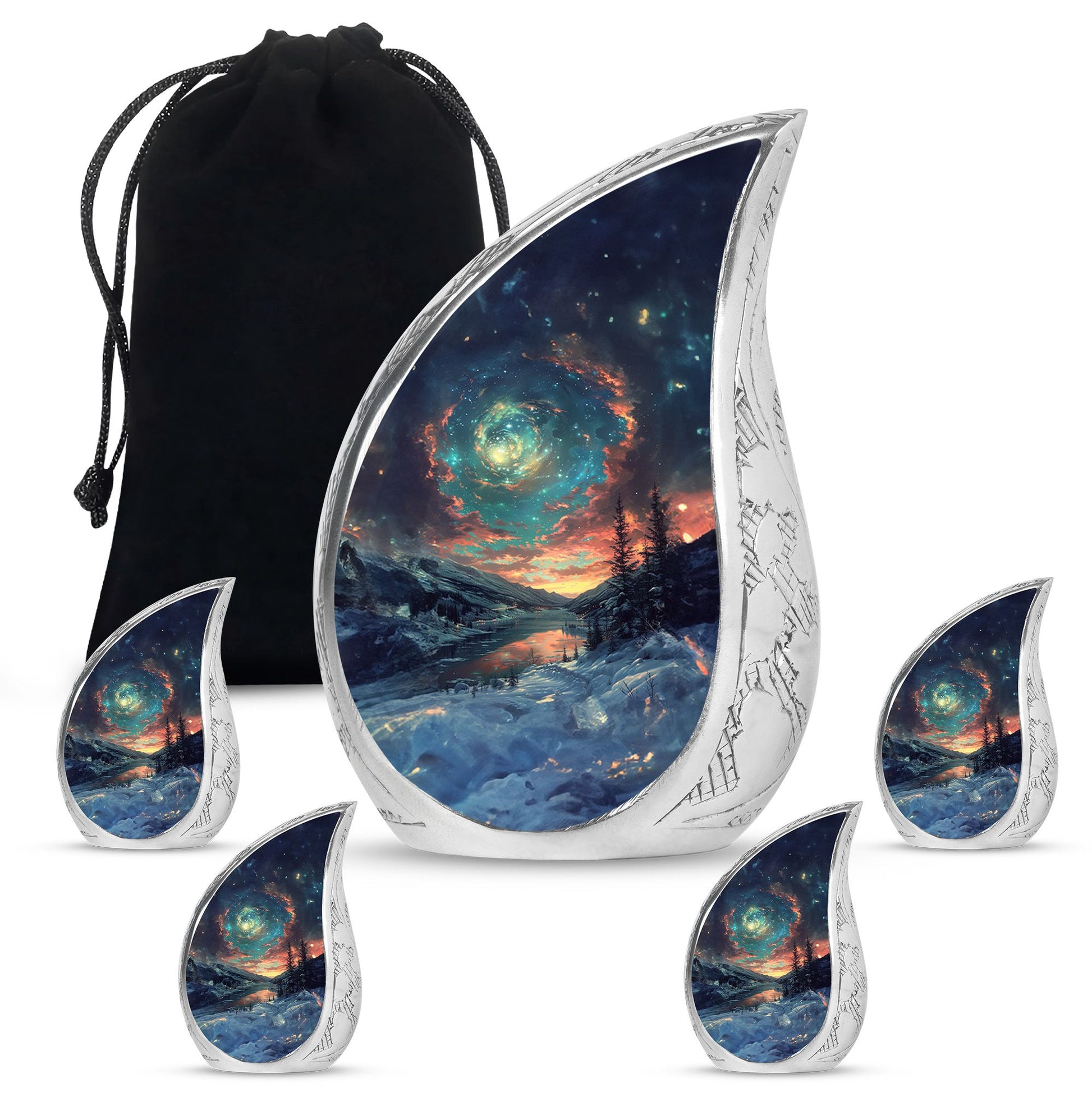 Majestic Sky Theme Large Urn With 4 Keepsake Urn