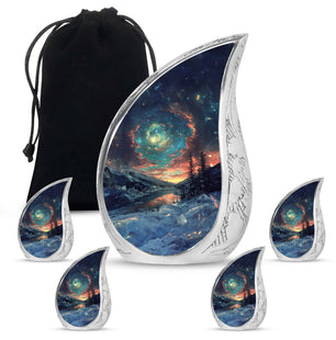 Majestic Sky Theme Large Urn With 4 Keepsake Urn