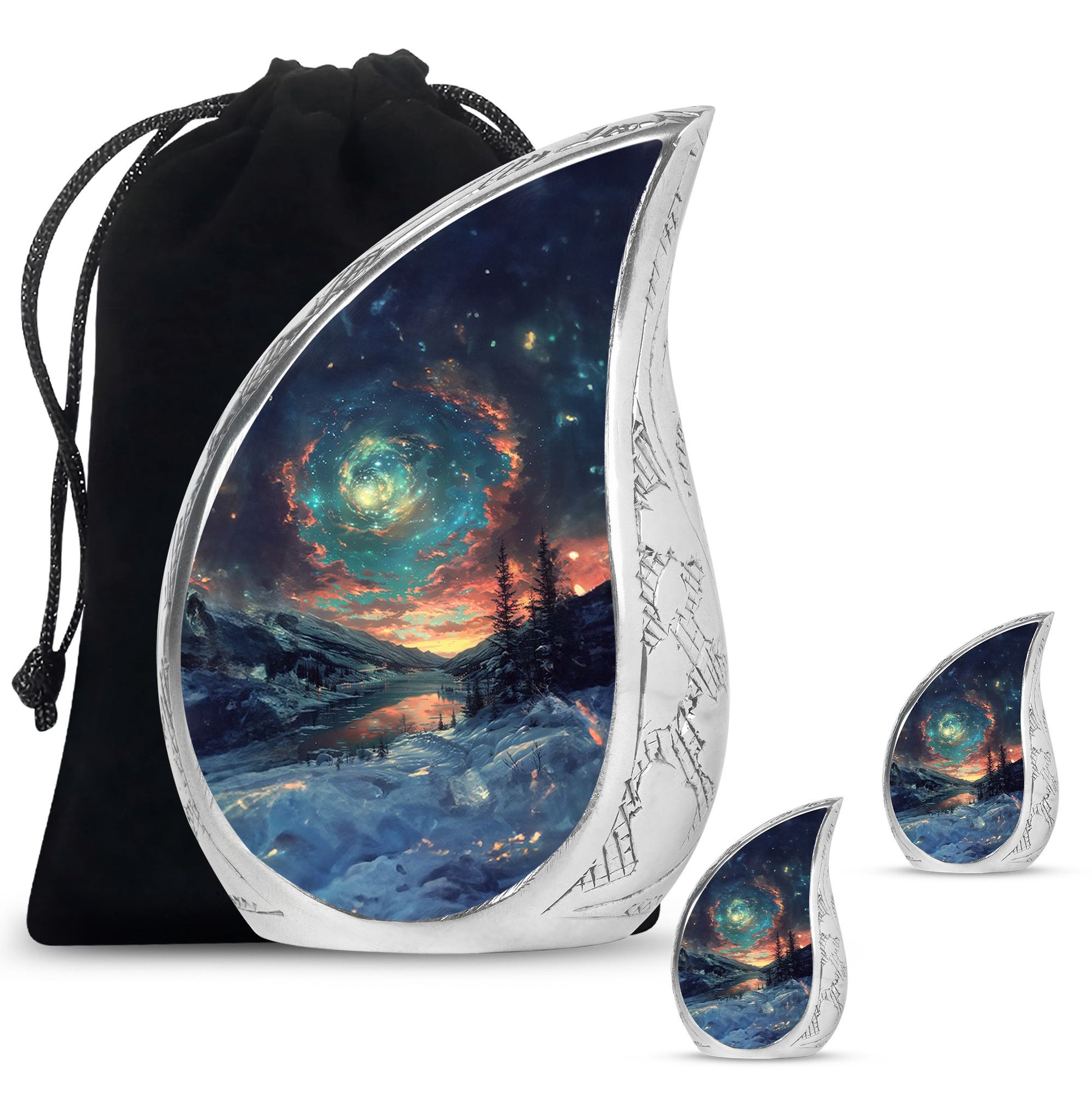 Majestic Sky Theme Large Urn With 2 Keepsake Urn