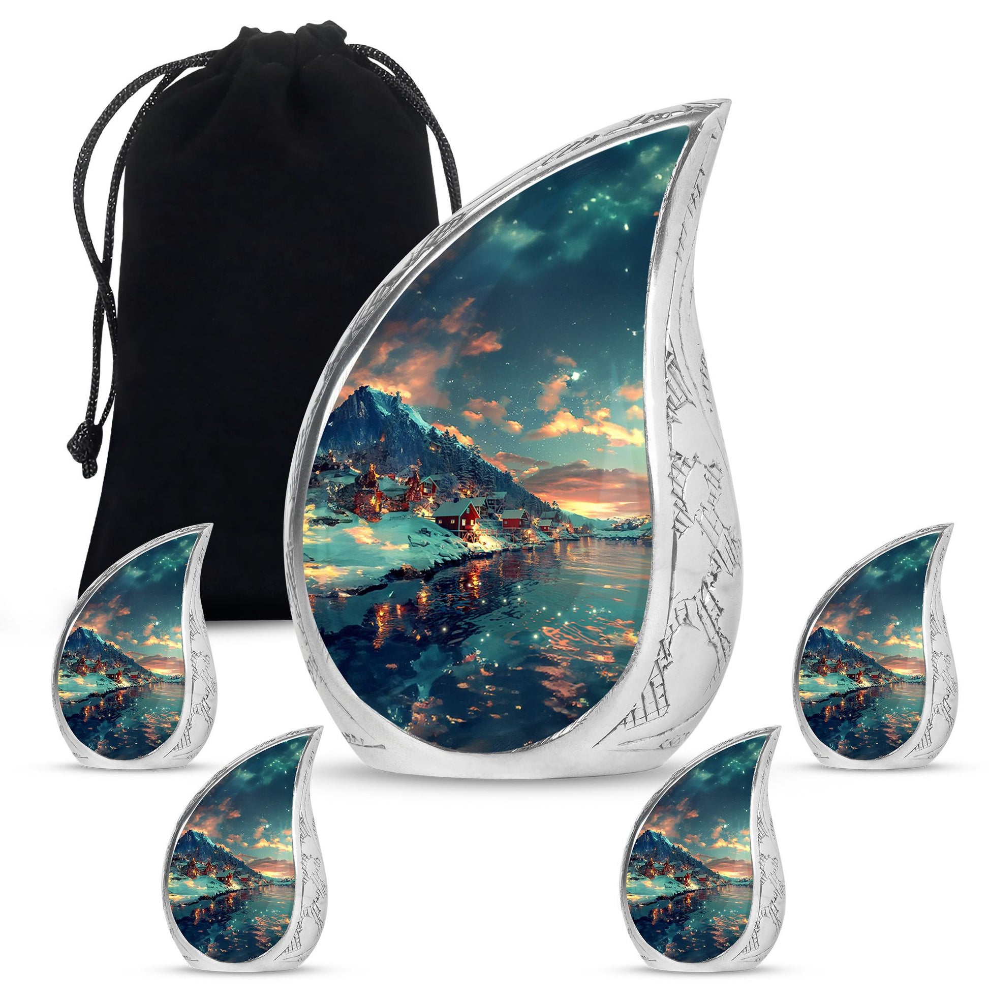 Majestic Sky Theme Large Urn With 4 Keepsake Urn