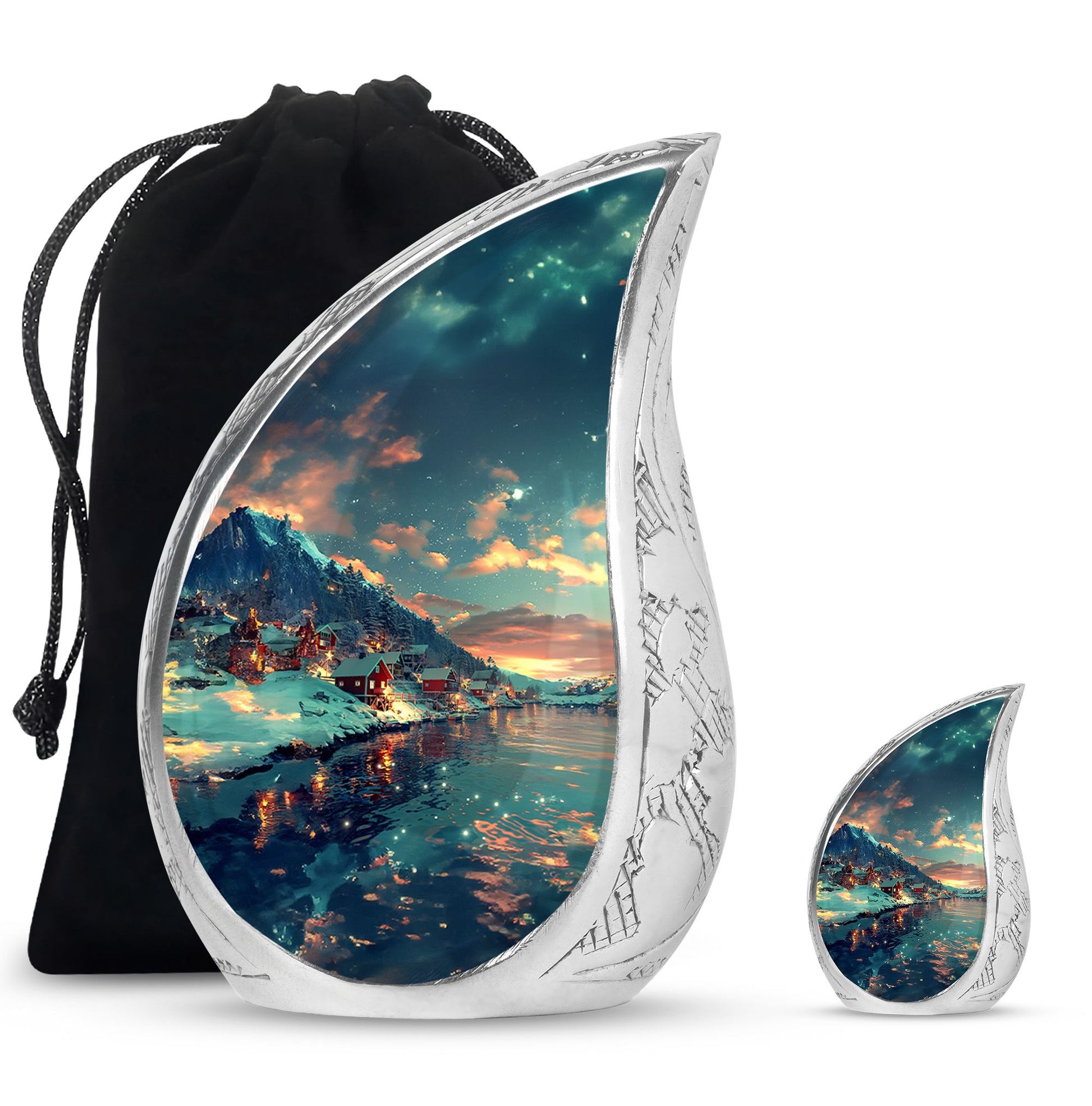 Majestic Sky Theme Large Urn With 1 Keepsake Urn