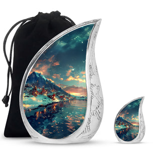 Majestic Sky Theme Large Urn With 1 Keepsake Urn