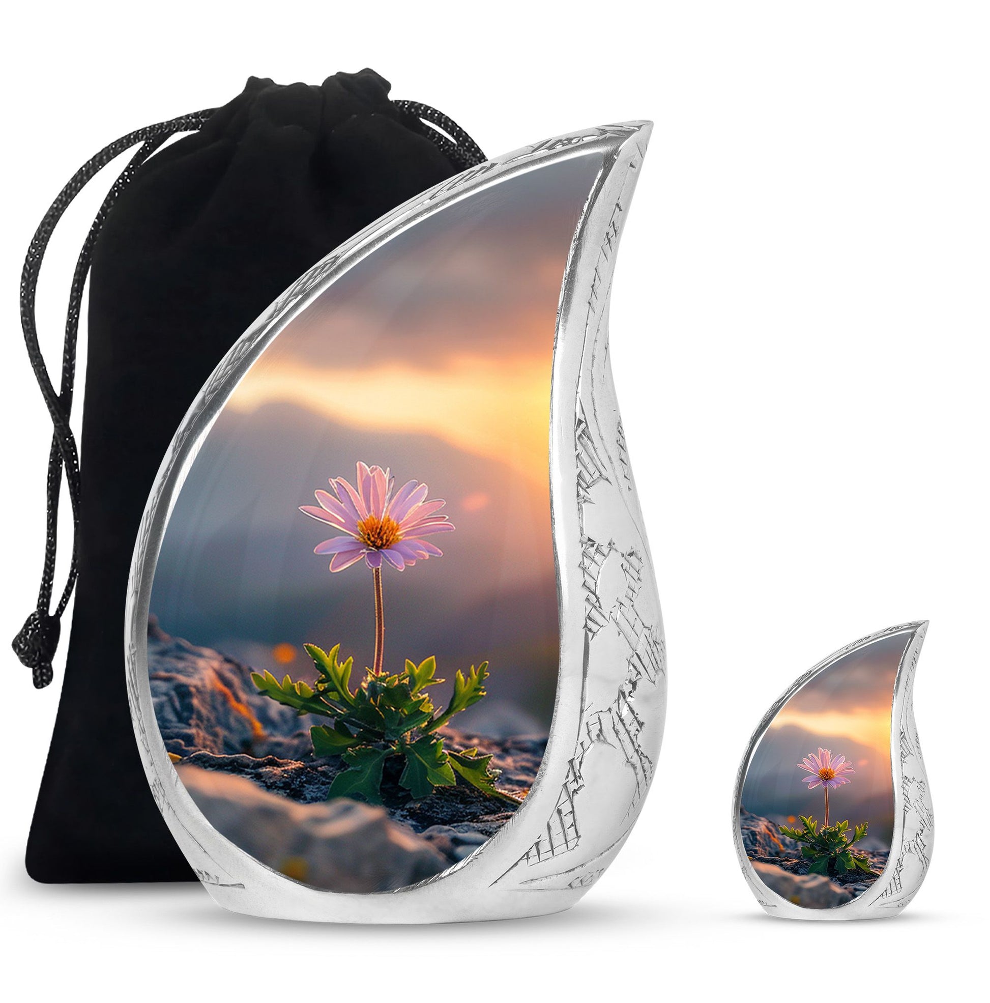 Flower Theme Large Urn With 1 Keepsake Urn