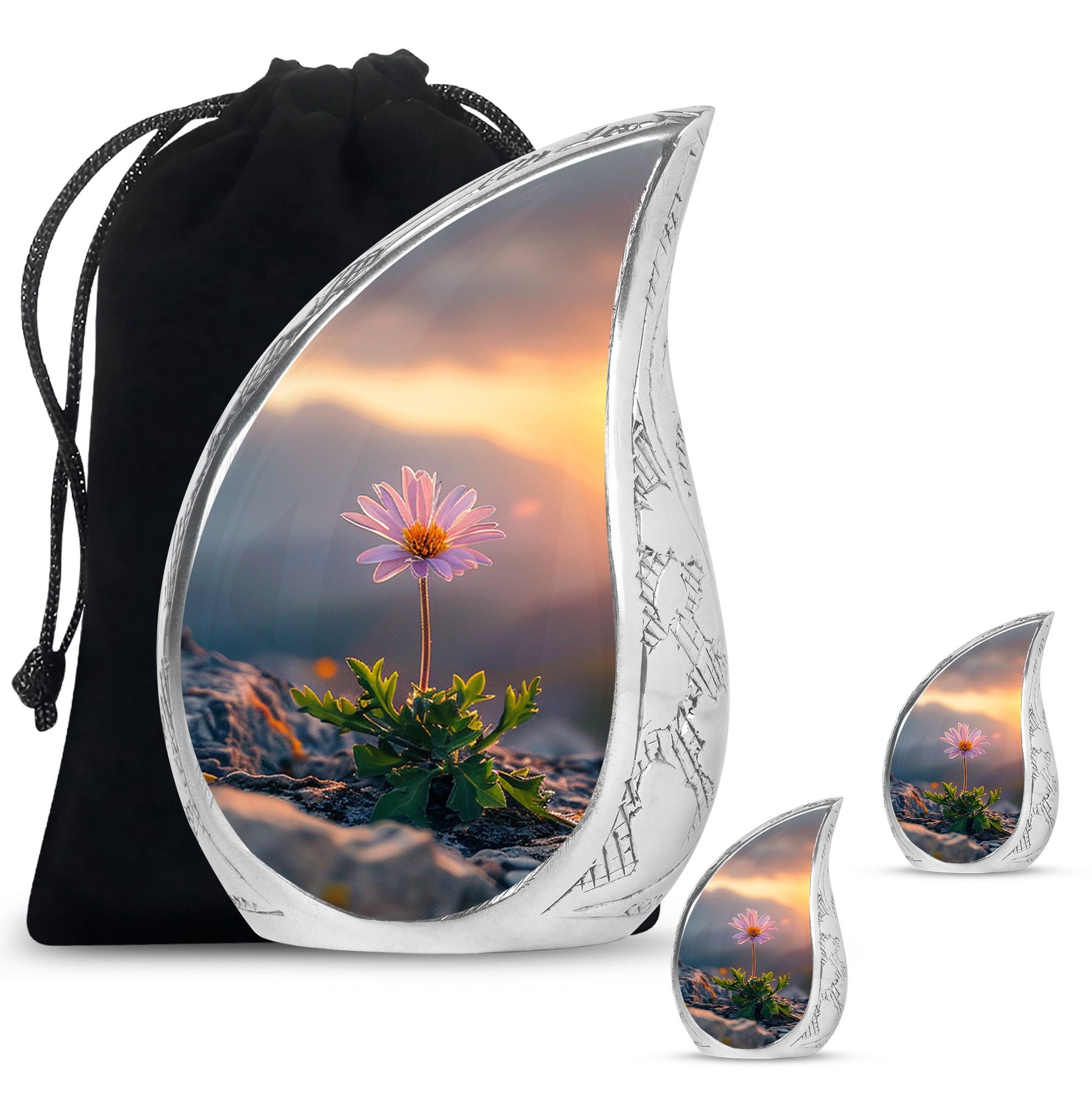 Flower Theme Large Urn With 2 Keepsake Urn