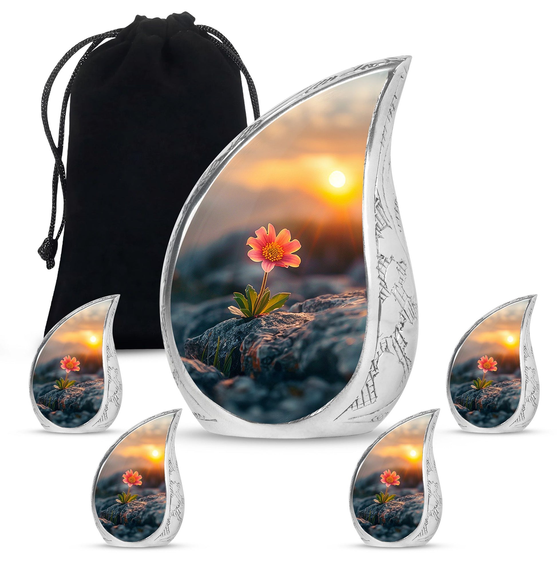 Flower Theme Large Urn With 4 Keepsake Urn