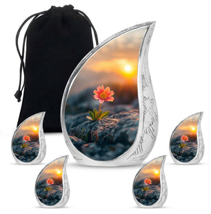 Flower Theme Large Urn With 4 Keepsake Urn