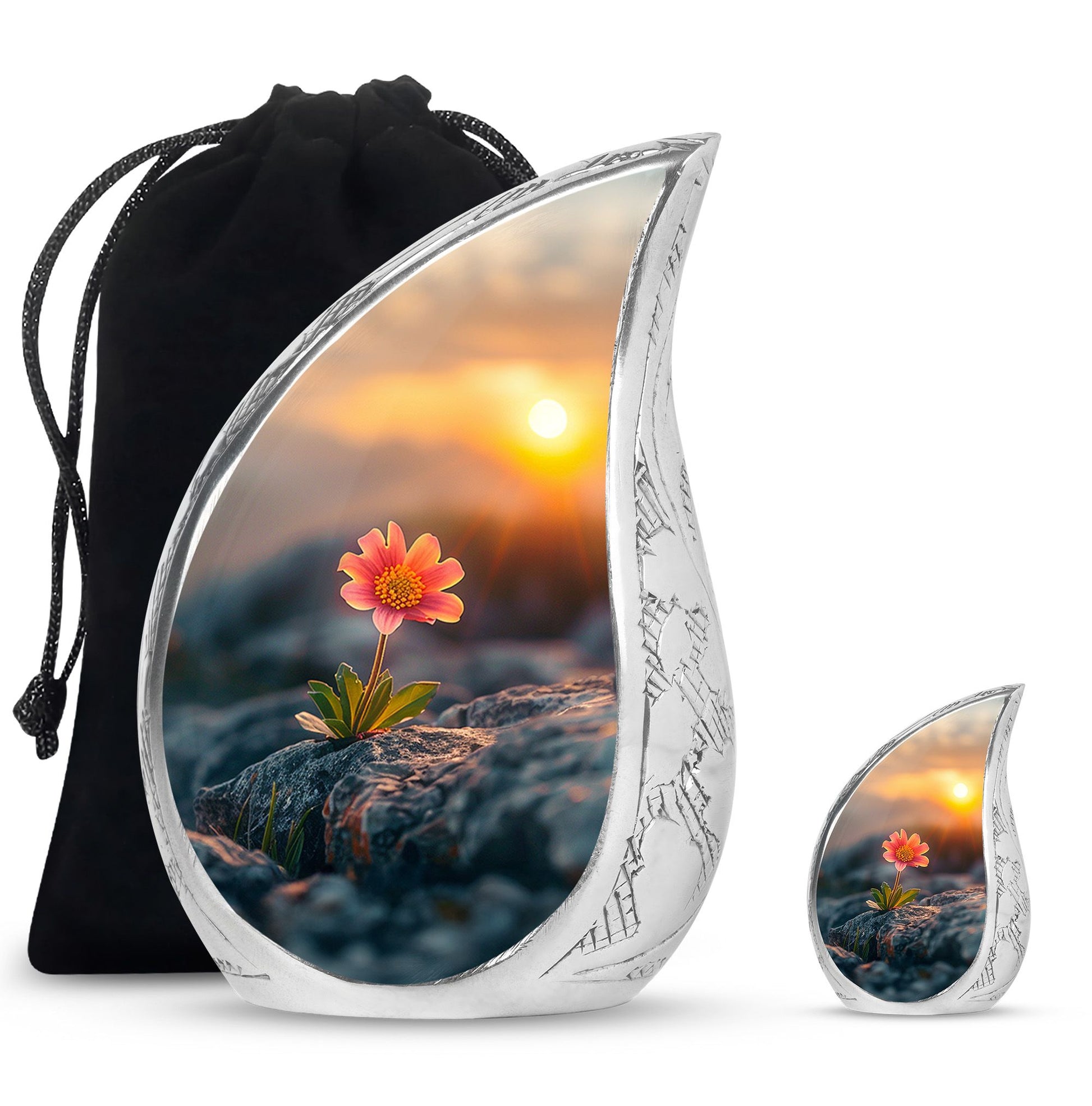 Flower Theme Large Urn With 1 Keepsake Urn