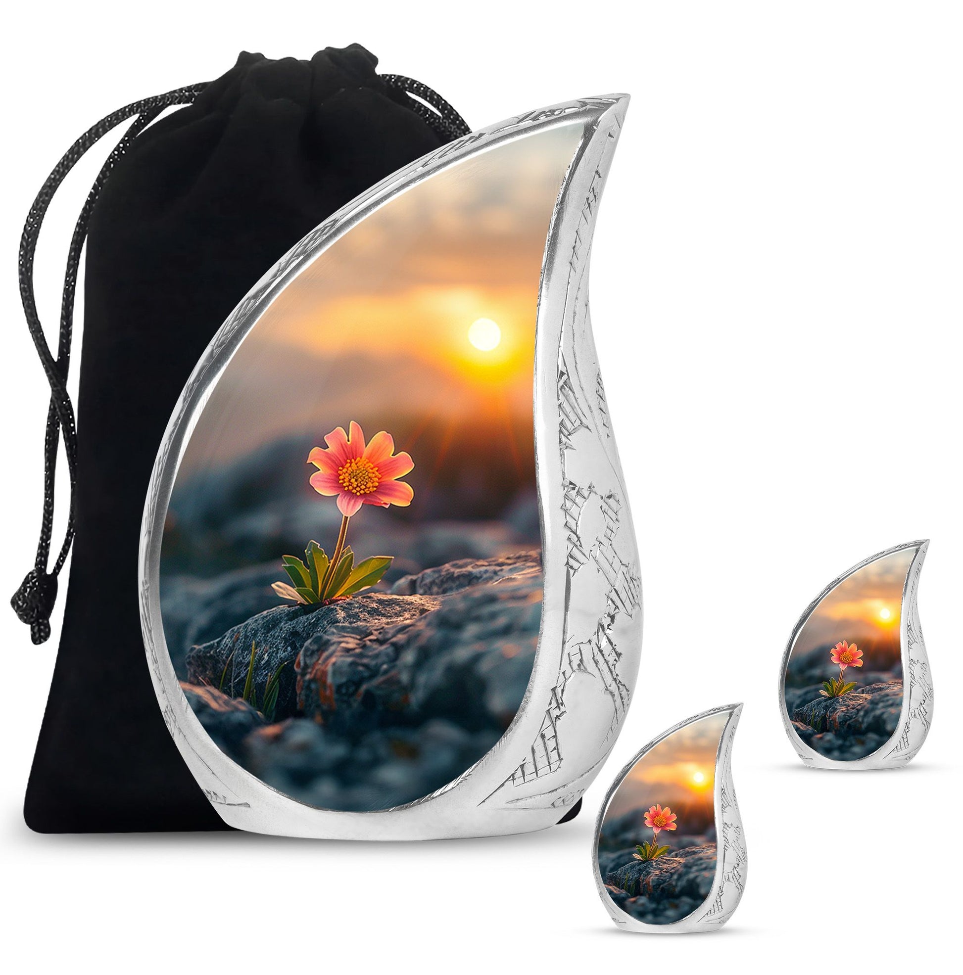 Flower Theme Large Urn With 2 Keepsake Urn