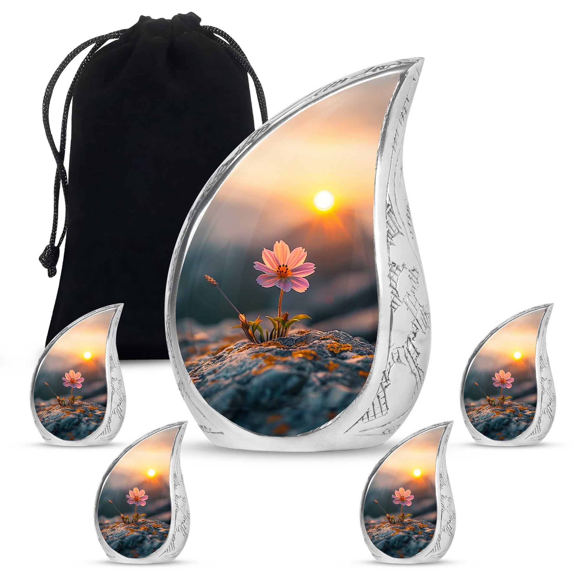 Flower Theme Large Urn With 4 Keepsake Urn
