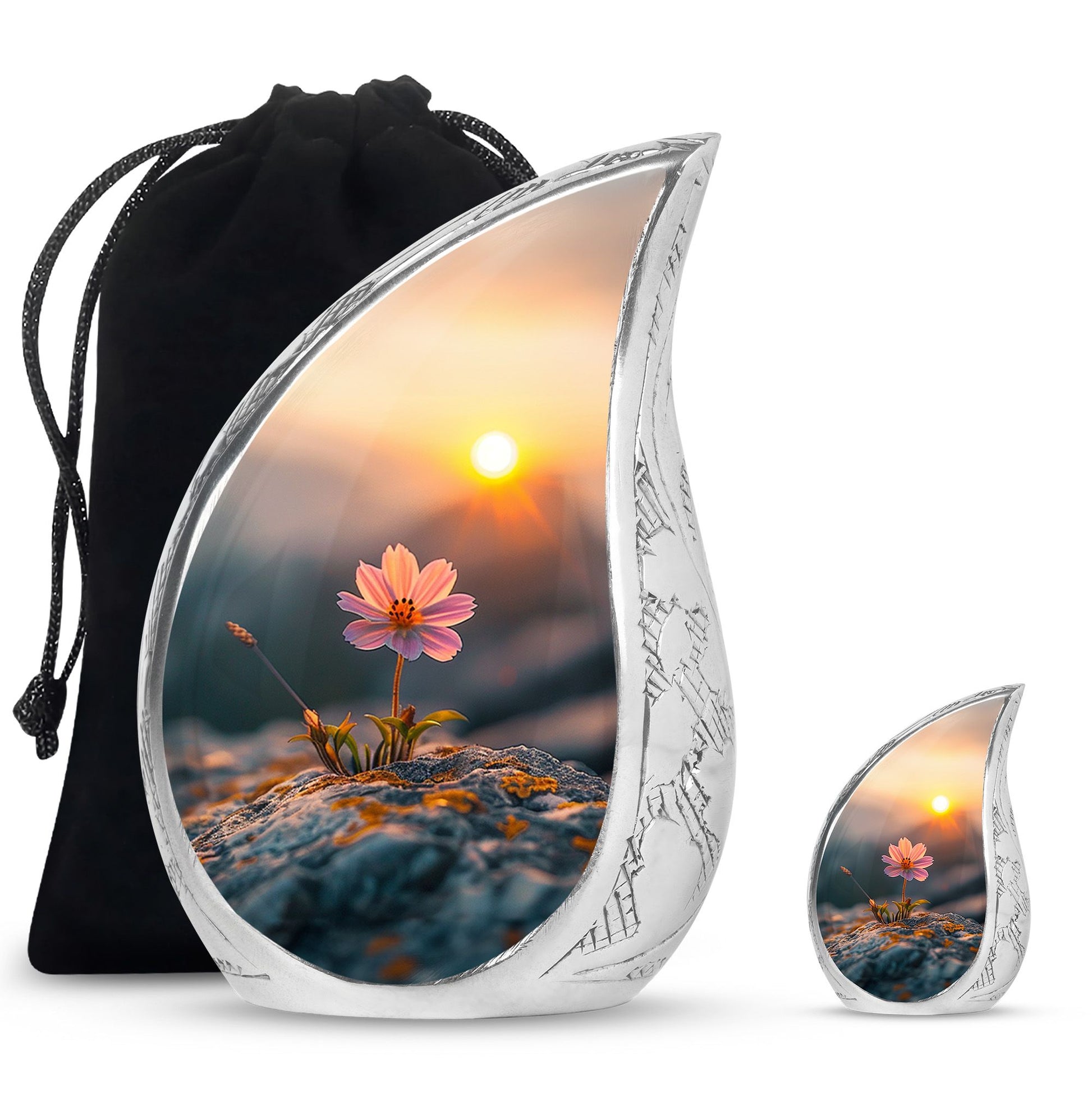 Flower Theme Large Urn With 1 Keepsake Urn