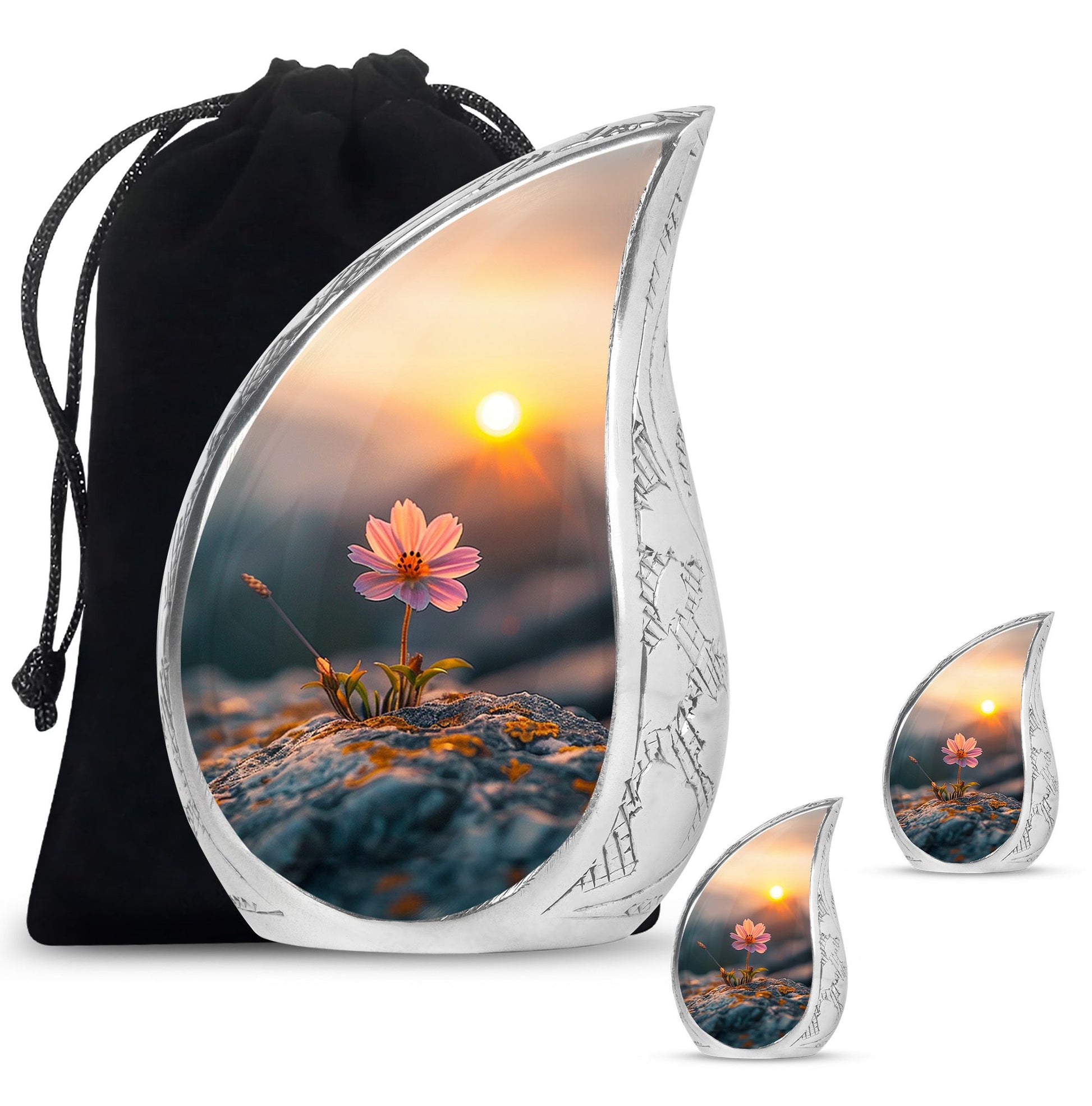 Flower Theme Large Urn With 2 Keepsake Urn
