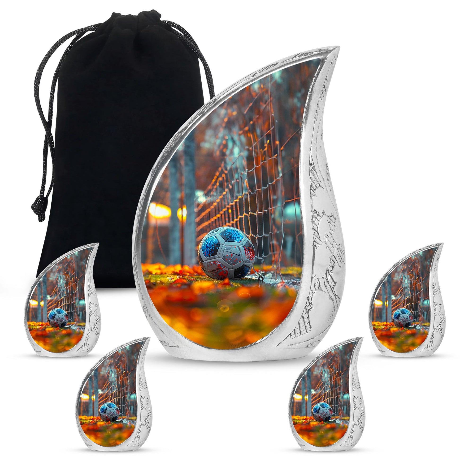 Foothball Theme Large Urn With 4 Keepsake Urn