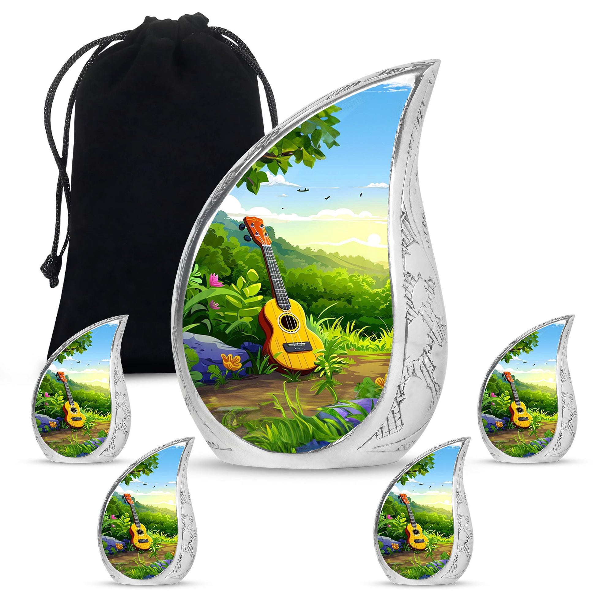 Guitar Theme Large Urn With 4 Keepsake Urn