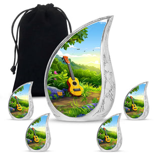 Guitar Theme Large Urn With 4 Keepsake Urn