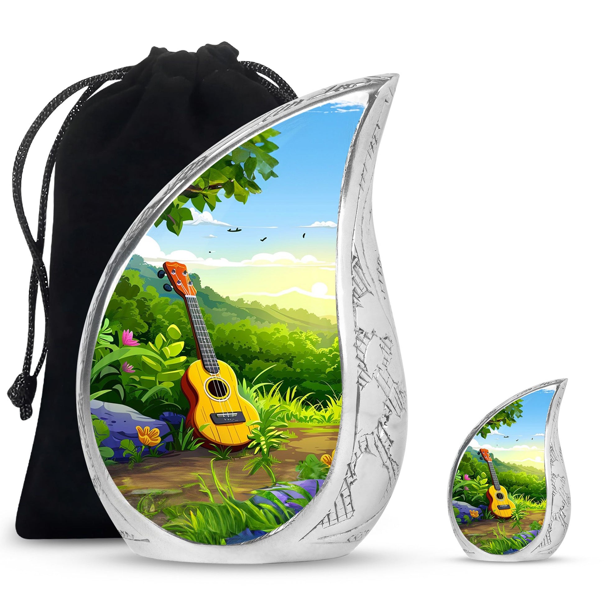 Guitar Theme Large Urn With 1 Keepsake Urn
