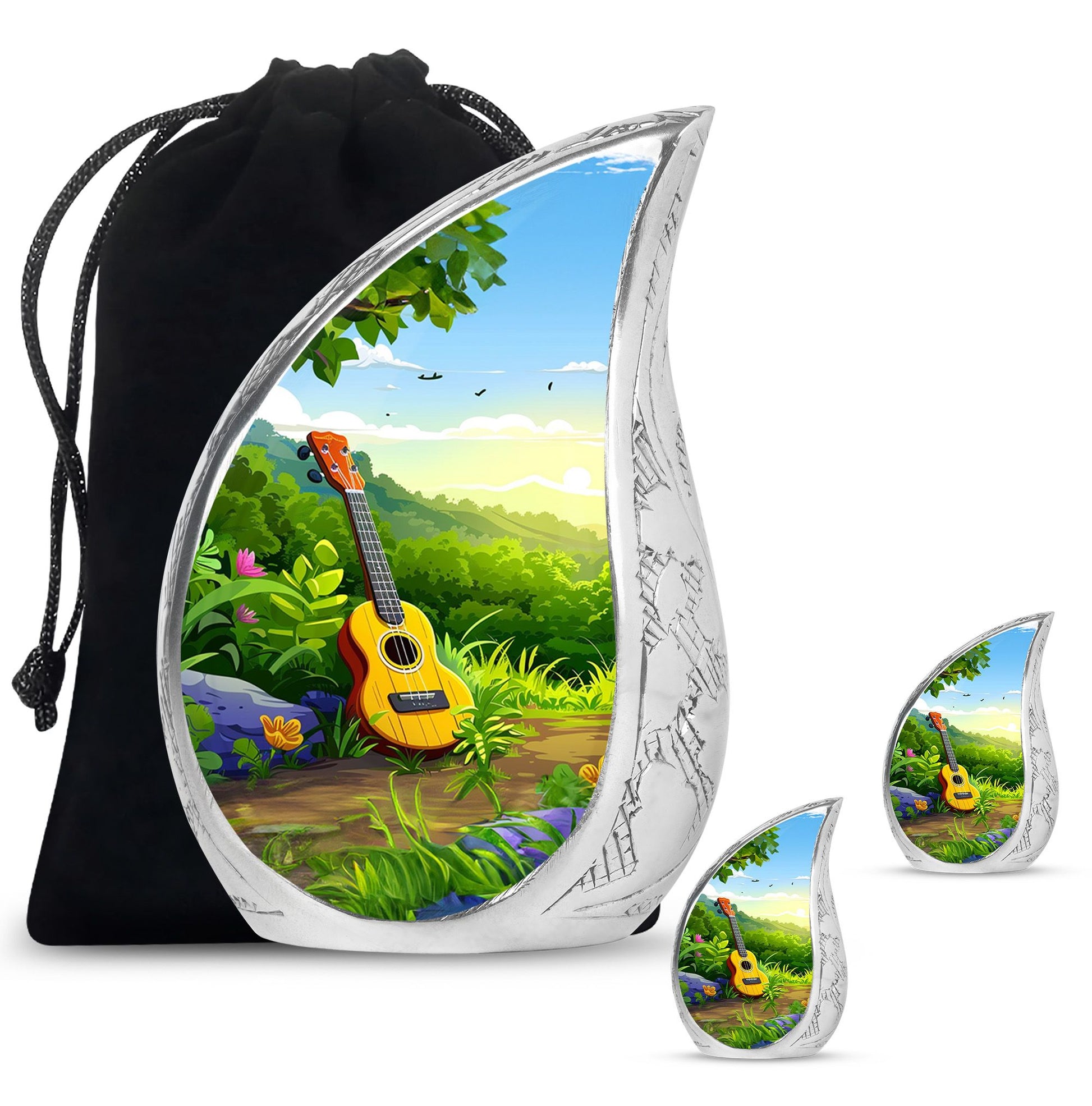 Guitar Theme Large Urn With 2 Keepsake Urn