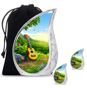 Guitar Theme Large Urn With 2 Keepsake Urn