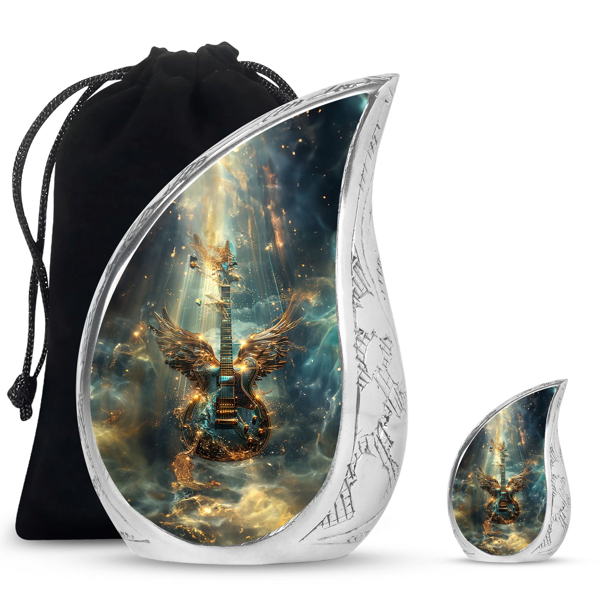 Guitar Theme Large Urn With 1 Keepsake Urn