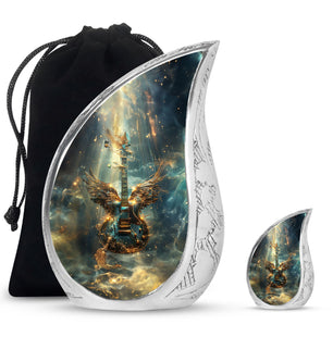Guitar Theme Large Urn With 1 Keepsake Urn