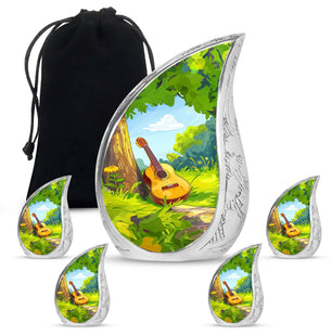 Guitar Theme Large Urn With 4 Keepsake Urn