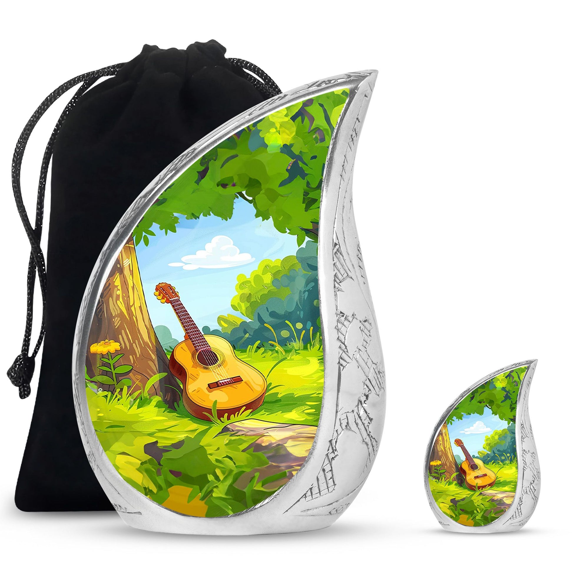 Guitar Theme Large Urn With 1 Keepsake Urn