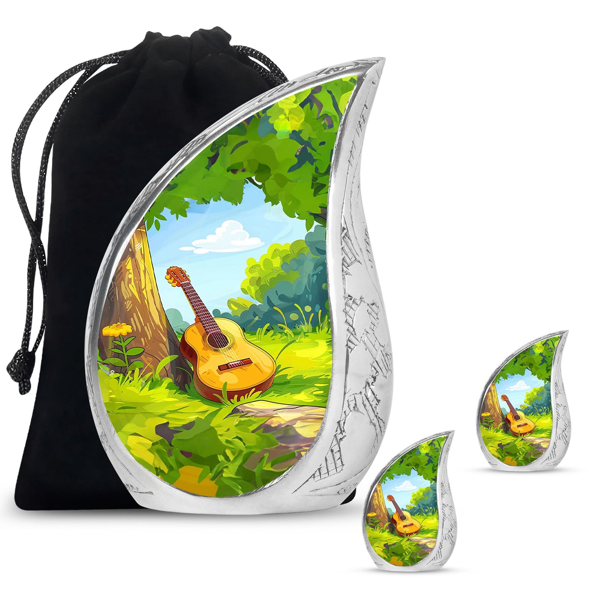 Guitar Theme Large Urn With 2 Keepsake Urn