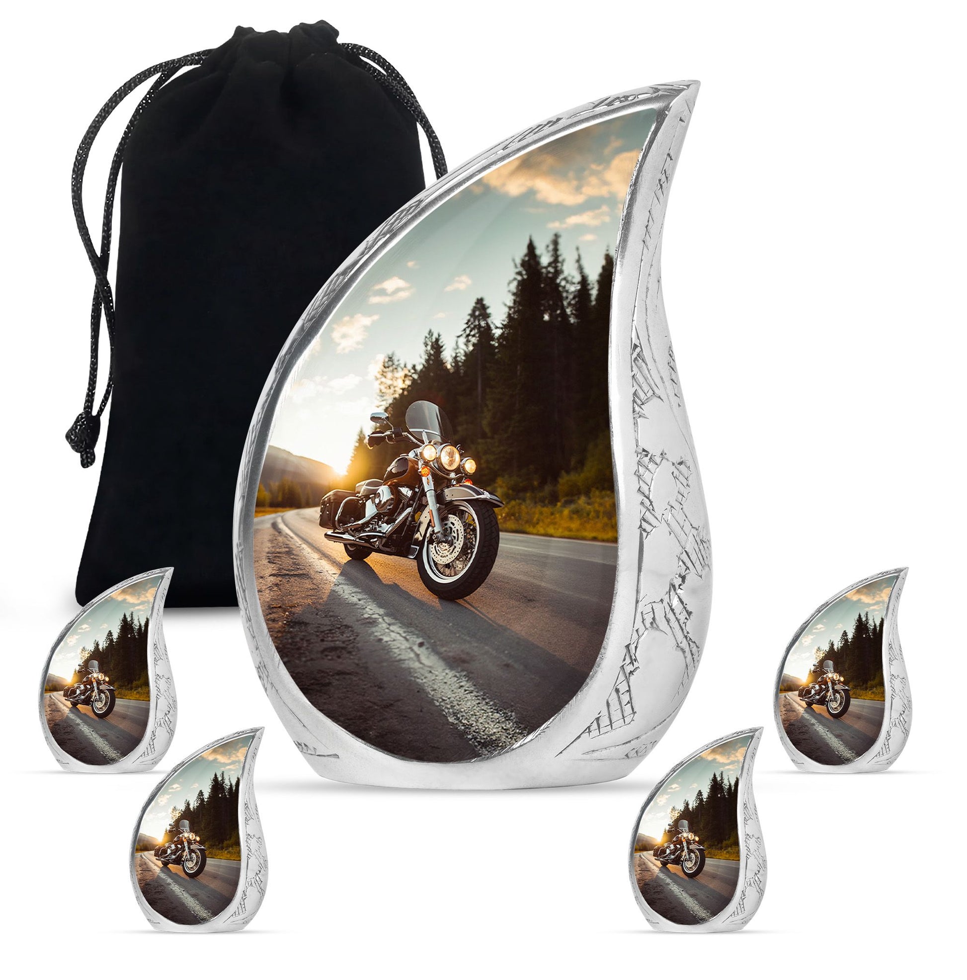 Bike Theme Large Urn With 4 Keepsake Urn