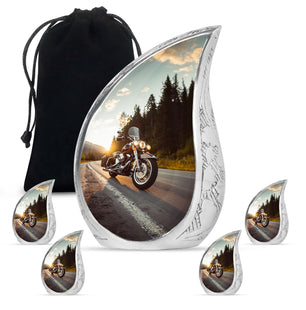 Bike Theme Large Urn With 4 Keepsake Urn