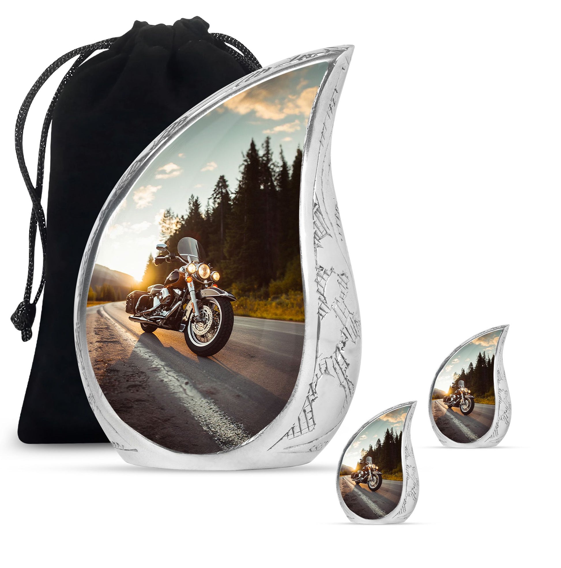 Bike Theme Large Urn With 2 Keepsake Urn
