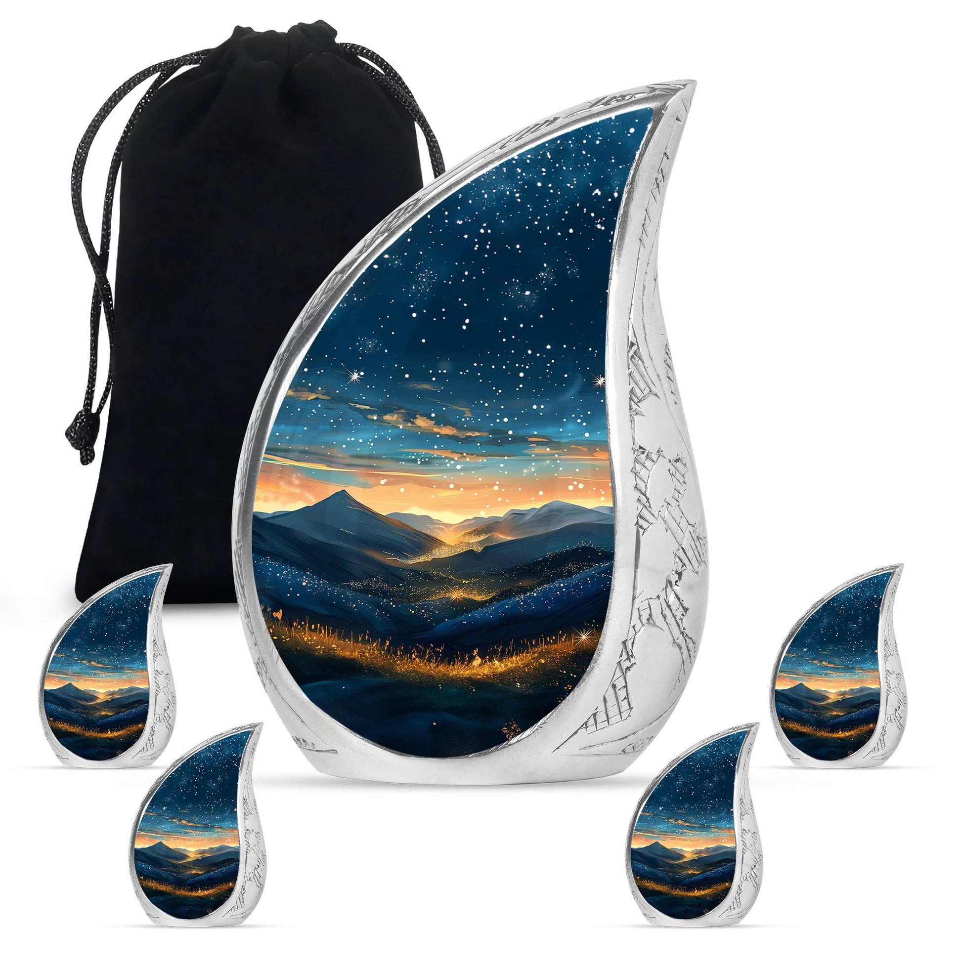 Majestic Sky Theme Large Urn With 4 Keepsake Urn