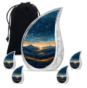 Majestic Sky Theme Large Urn With 4 Keepsake Urn