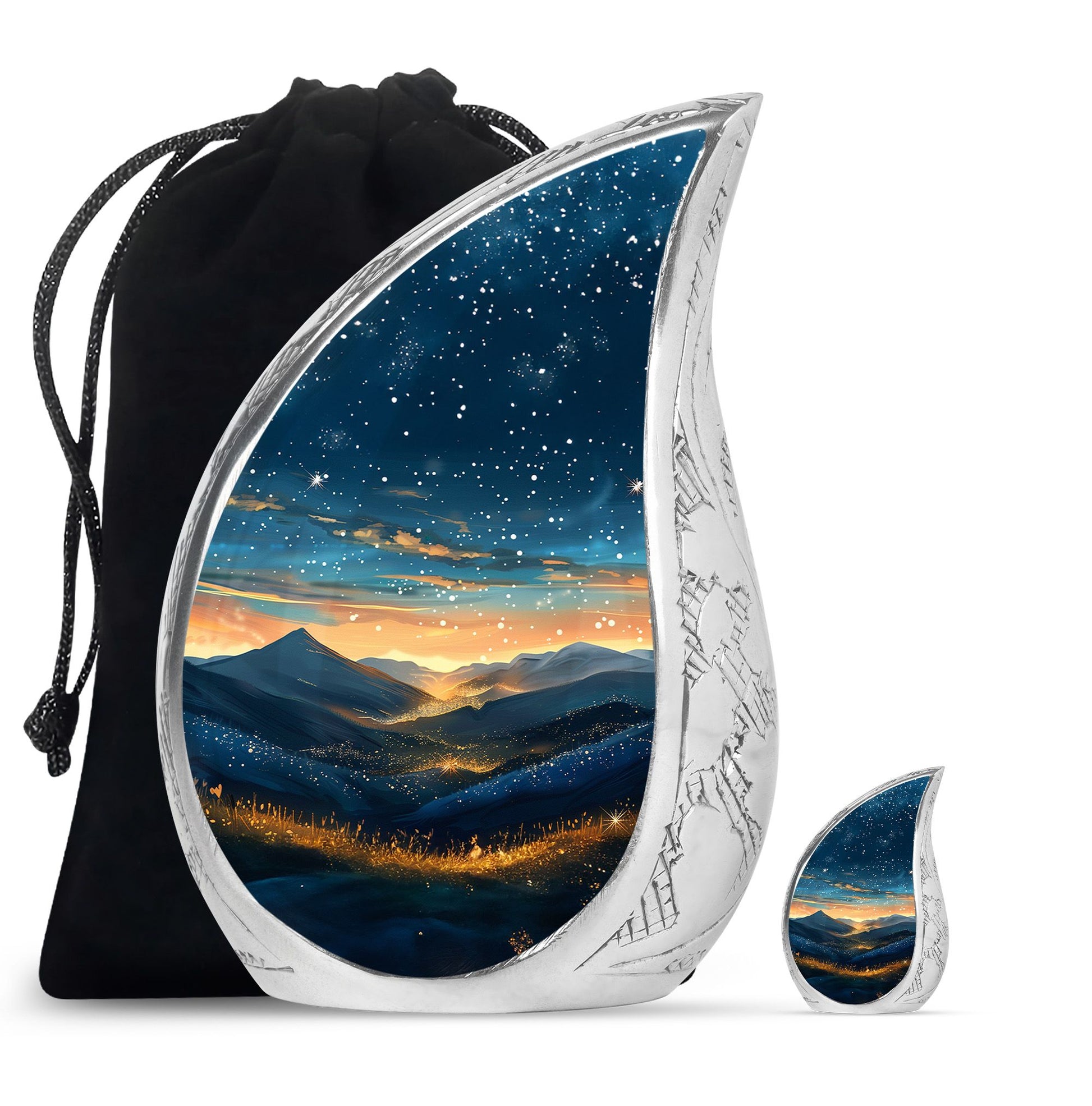 Majestic Sky Theme Large Urn With 1 Keepsake Urn