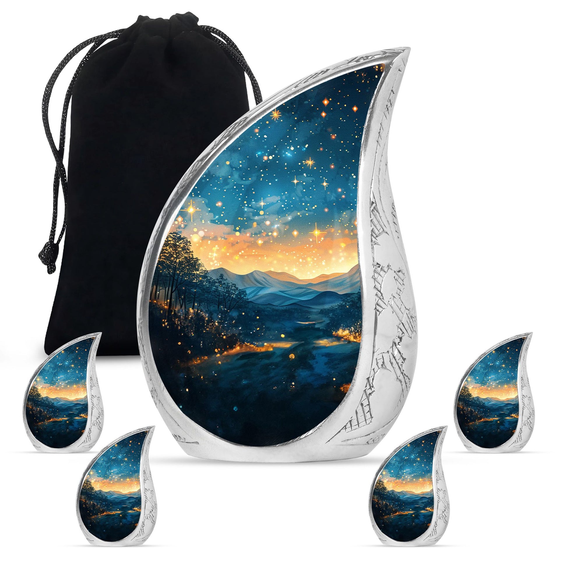 Majestic Sky Theme Large Urn With 4 Keepsake Urn
