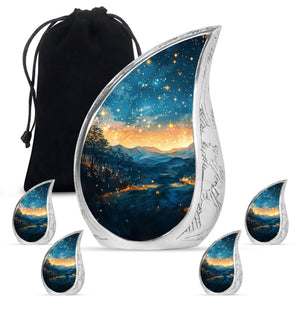 Majestic Sky Theme Large Urn With 4 Keepsake Urn