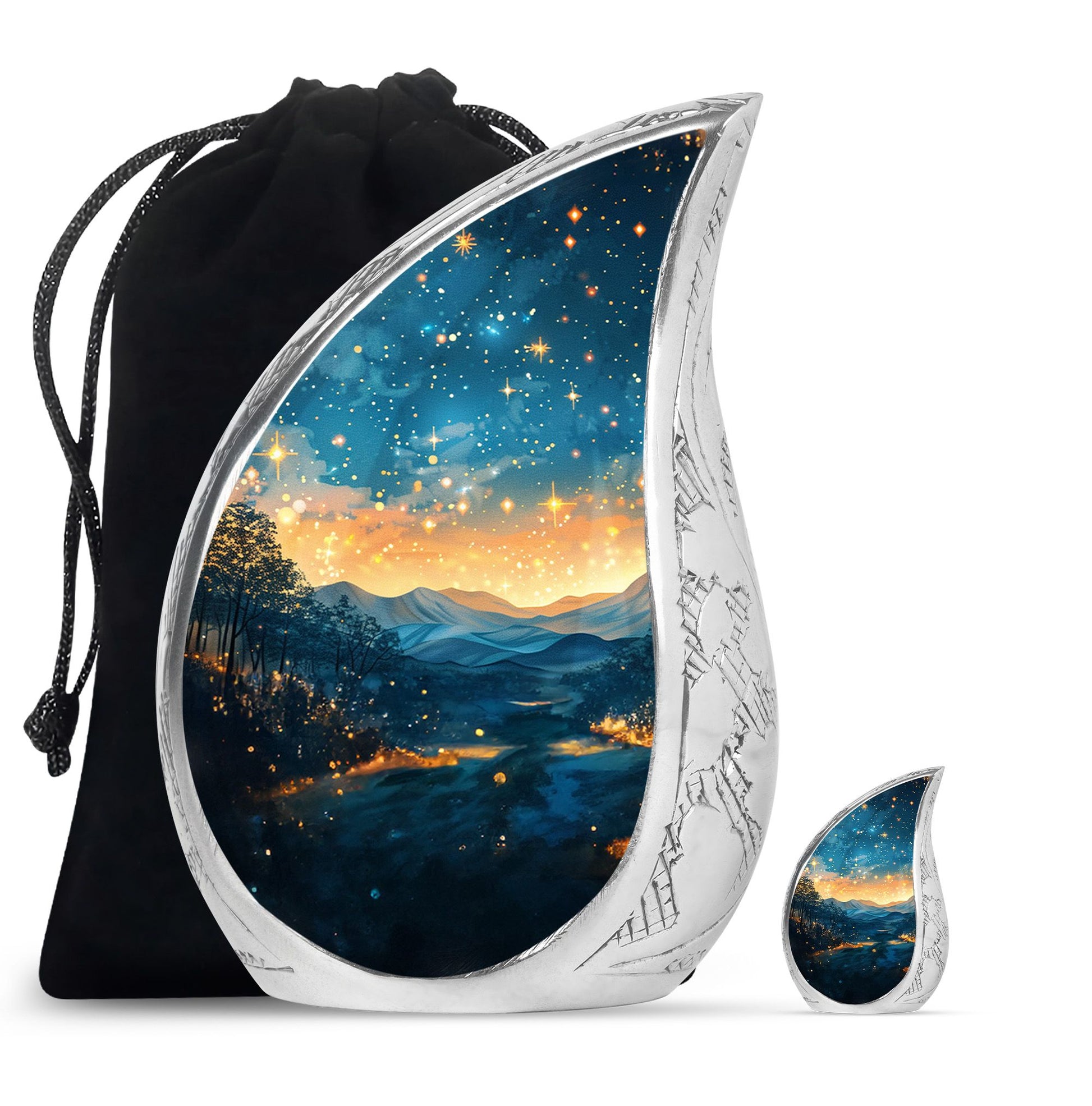 Majestic Sky Theme Large Urn With 1 Keepsake Urn
